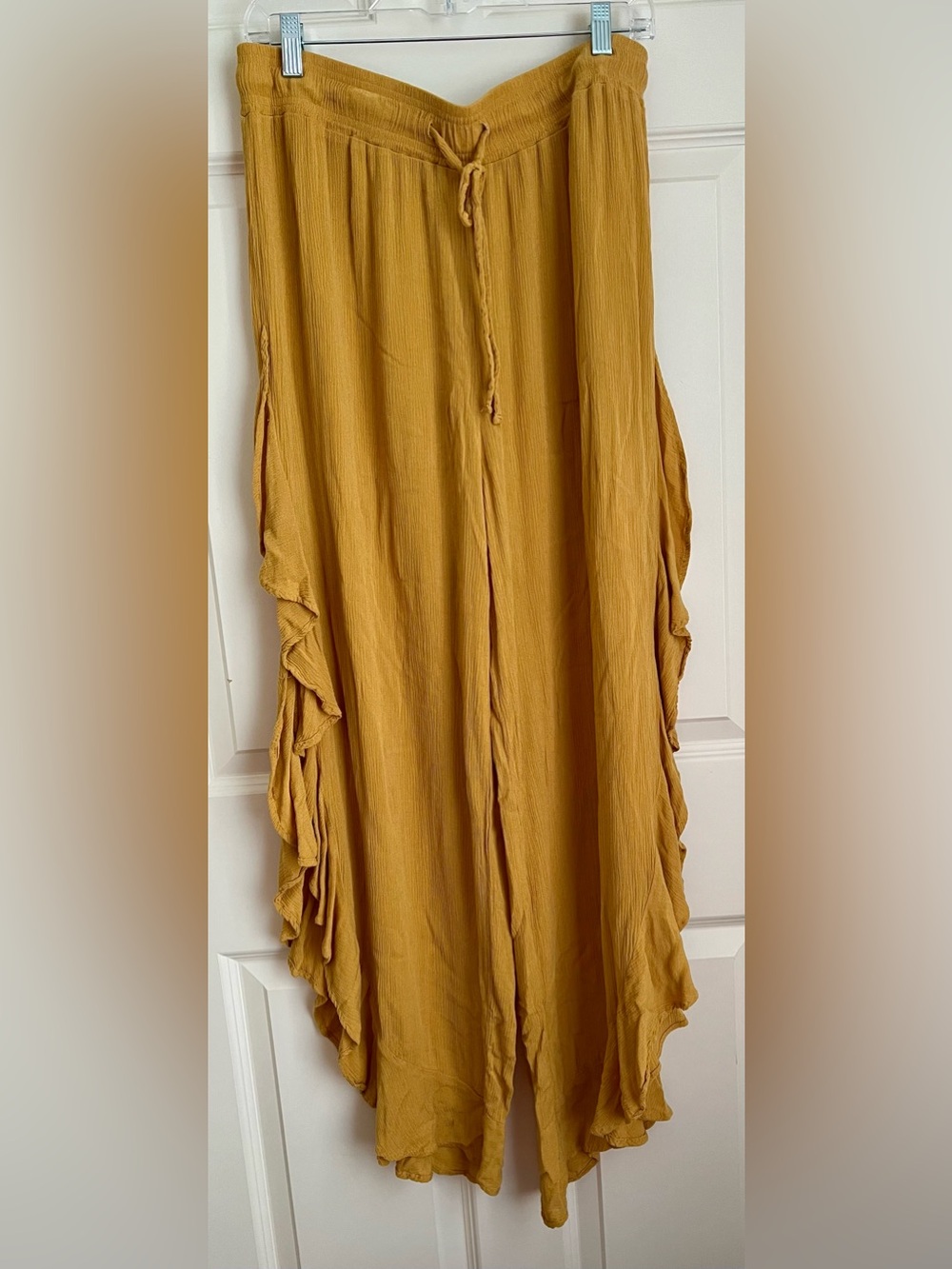 Cato Mustard Yellow Wide Leg Ruffle Pants